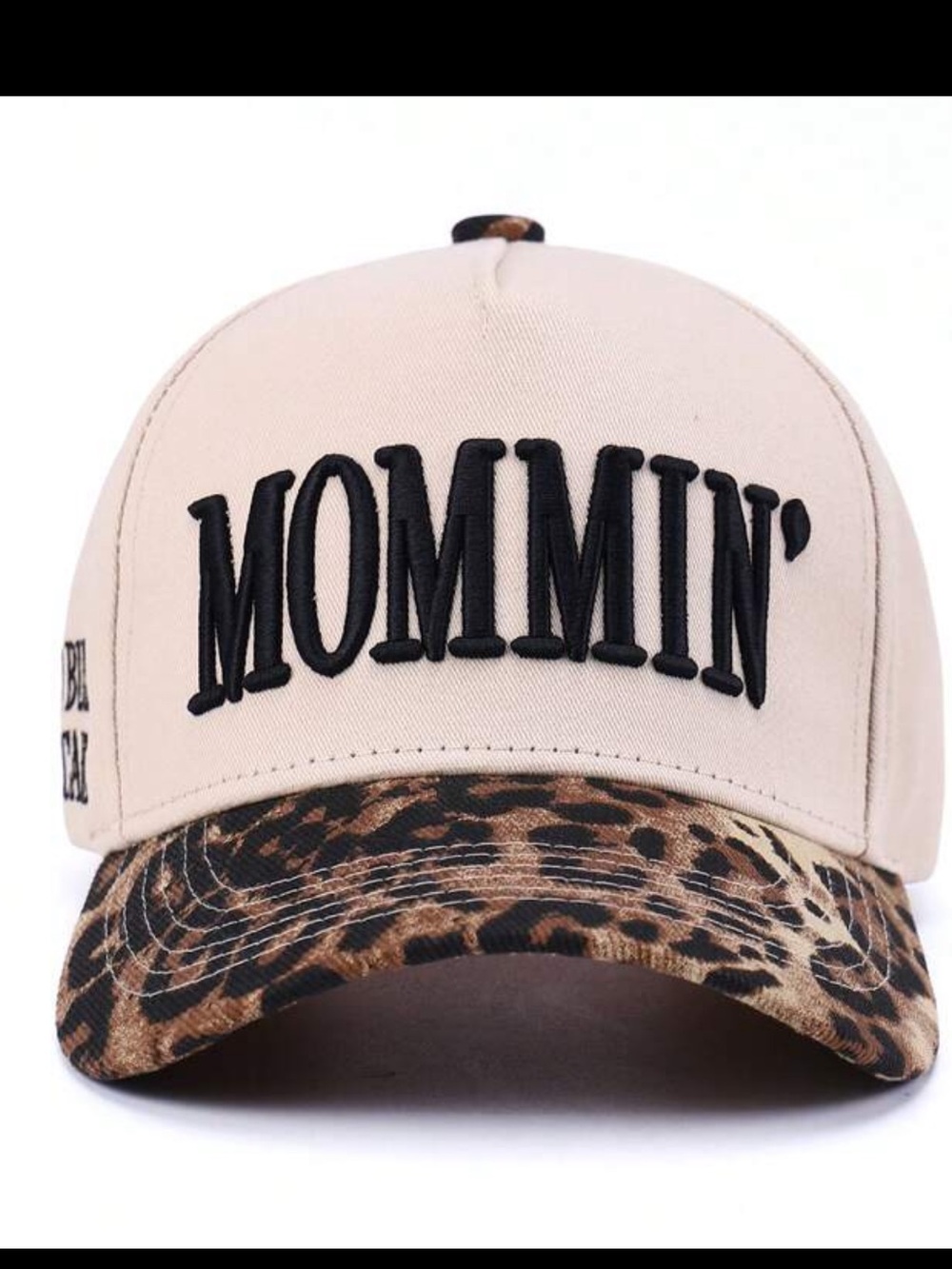 Women’s Obus Beige Cap with Black Mommin' Embroidery and Leopard Brim hate